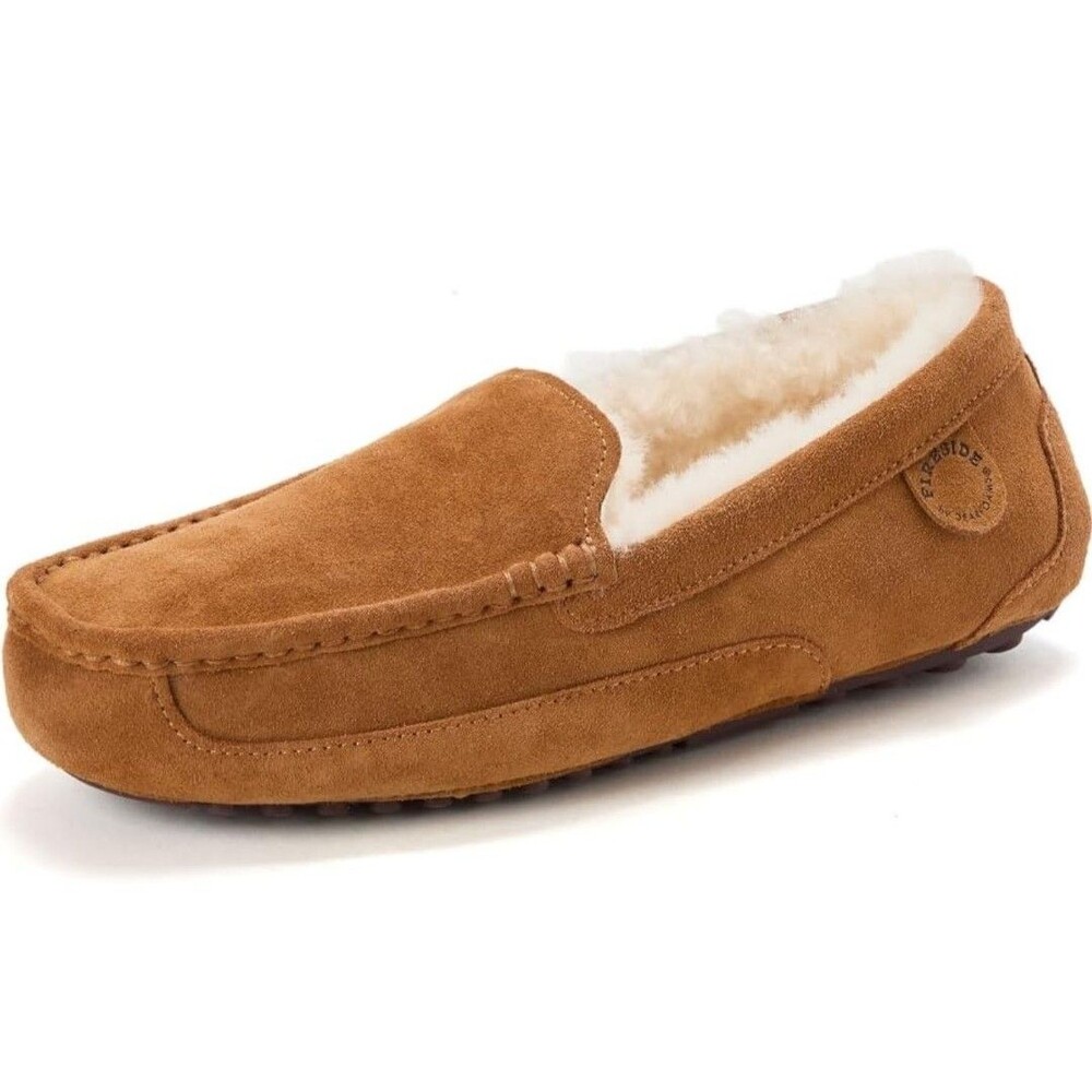 Fireside Dearfoams Men Hobart Shearling Closed Back Slipper Chestnut Sz11 Mrp110